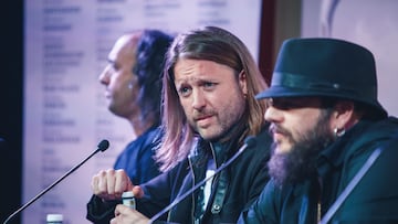 MADRID, SPAIN - APRIL 11: Cesar Ramallo, Alen Ayerdi and Kutxi Romero attend the press conference to present Marea's new album 'El Azogue' and their new tour on April 11, 2019 in Madrid, Spain. (Photo by Javier Bragado/Getty Images)