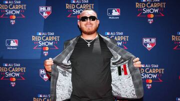 LOS ANGELES, CA - JULY 19:  Alejandro Kirk of the Toronto Blue Jays poses for a photo during the All-Star Red Carpet Show at L.A. Live on Tuesday, July 19, 2022 in Los Angeles, California. (Photo by Daniel Shirey/MLB Photos via Getty Images)
