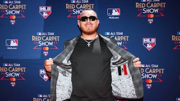 LOS ANGELES, CA - JULY 19: Alejandro Kirk of the Toronto Blue Jays poses for a photo during the All-Star Red Carpet Show at L.A. Live on Tuesday, July 19, 2022 in Los Angeles, California. (Photo by Daniel Shirey/MLB Photos via Getty Images)
