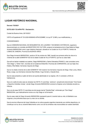 La casa natal de Maradona, Lugar Histórico Nacional