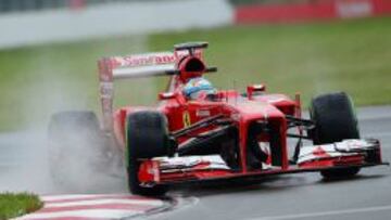 Alonso, rodando sobre mojado en la primera sesi&oacute;n del d&iacute;a. 