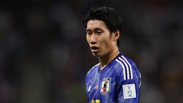 AL WAKRAH, QATAR - DECEMBER 05: Daichi Kamada of Japan reacts during the FIFA World Cup Qatar 2022 Round of 16 match between Japan and Croatia at Al Janoub Stadium on December 05, 2022 in Al Wakrah, Qatar. (Photo by Alex Grimm/Getty Images)