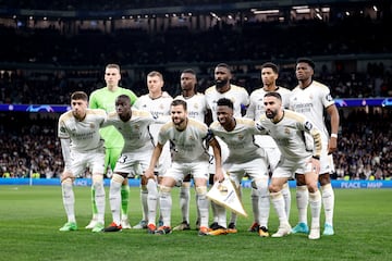 Once inicial del Real Madrid. Lunin, Kroos, Camavinga, Rüdiger, Bellingham, Tchouameni, Valverde, Mendy, Nacho, Vinicius y Carvajal.