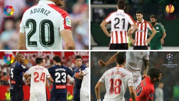 Sevilla y Athletic de Bilbao lucieron la misma serigrafía en la Liga Santander y en Europa.