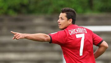 Photo of action during the friendly match Bayer 04 Leverkusen vs preparation Clube do Porto FC in Bergisch Gladbach
 
 Foto de accion durante el partido Amistoso de preparacion Bayer 04 Leverkusen vs Clube do Porto FC en Bergisch Gladbach, en la foto: Javier -El Chicharito- Hernandez de Bayer Leverkusen celebra su gol 
 
 
 27/07/2016/MEXSPORT/FIRO SPORTPHOTO.