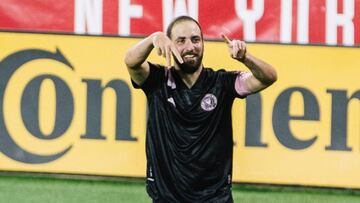 Higua&iacute;n celebra un gol con el Inter Miami.