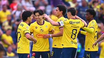 Victor Davila celebrates his goal 3-0 of America during the 17th round match between America and Mazatlan FC as part of the Liga BBVA MX, Torneo Clausura 2025 at Ciudad de los Deportes Stadium, on April 19, 2025 in Mexico City, Mexico.
