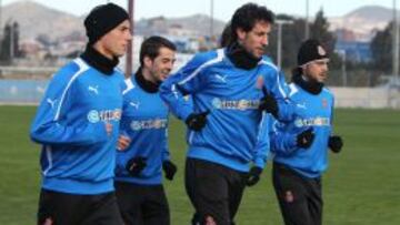 Joan Capdevila en el entrenamiento del Espanyol.