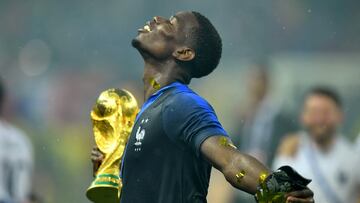 FILE PHOTO: Soccer Football - World Cup - Final - France v Croatia - Luzhniki Stadium, Moscow, Russia - July 15, 2018 France's Paul Pogba holds the trophy as he celebrates winning the World Cup REUTERS/Dylan Martinez/File Photo