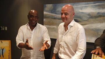 Gianni Infantino, left, and Tokyo Sexwale in Cape Town. 