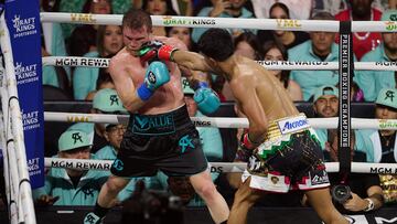 Saul -Canelo- Alvarez and Jaime Munguia during the Fight for the undisputed super middleweight championship, at T-Mobile Arena on May 4, 2024, in Las Vegas, Nevada, United States.