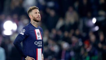 PARIS, FRANCE - FEBRUARY 14: Sergio Ramos of Paris Saint Germain during the UEFA Champions League match between Paris Saint Germain v Bayern Munchen at the Parc des Princes on February 14, 2023 in Paris France (Photo by David S. Bustamante/Soccrates/Getty Images)