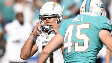 CARSON, CA - SEPTEMBER 17: Younghoe Koo #9 of the Los Angeles Chargers reacts after missing the game winning field goal against Miami Dolphins at the StubHub Center September 17, 2017, in Carson, California.   Kevork Djansezian/Getty Images/AFP
 == FOR NEWSPAPERS, INTERNET, TELCOS &amp; TELEVISION USE ONLY ==