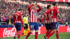 MADRID, SPAIN - FEBRUARY 18: Kevin Gameiro of Atletico de Madrid celebrates after scoring his team&#039;s opening goal during the La Liga match between Atletico Madrid and Athletic Club at estadio Wanda Metropolitano on February 18, 2018 in Madrid, Spain.