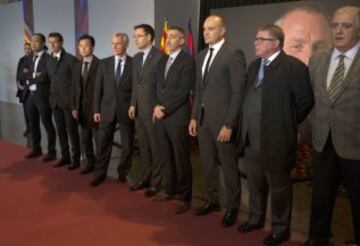 A delegation from RCD Espanyol at this morning's Cruyff tribute at Camp Nou