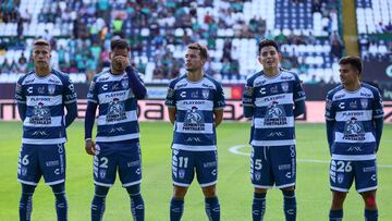 Nelson Deossa, Sergio Barreto, Oussama Idrissi of Pachuca during the 2nd round match between Leon and Pachuca as part of the Liga BBVA MX, Torneo Apertura 2024 at Nou Camp - Leon- Stadium on July 13, 2024 in Leon, Guanajuato, Mexico.