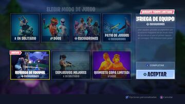 As&iacute; aparece Refriega de Equipos en el men&uacute; de selector de modo