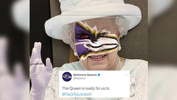 Los Ravens pintan su logo en la cara de la reina de Inglaterra