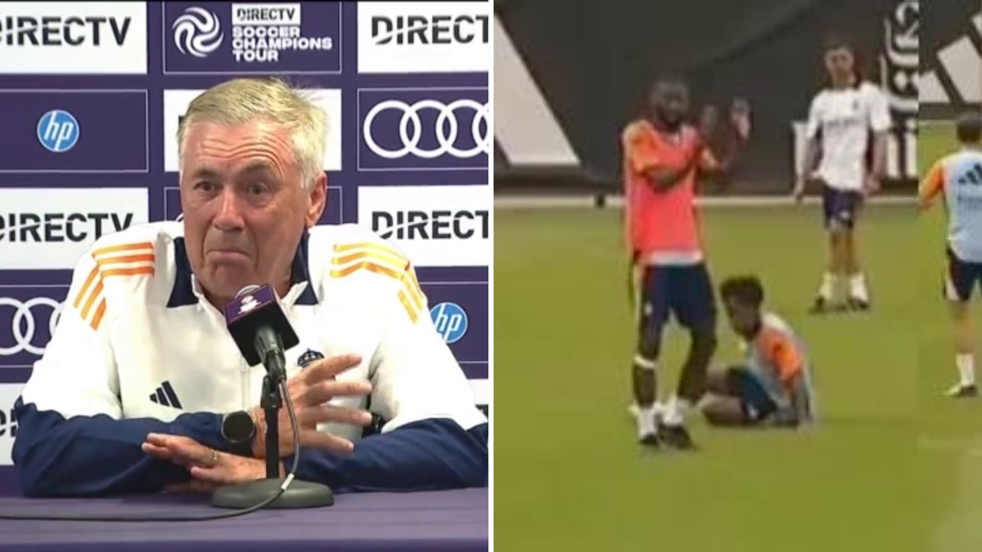 La genial reacción de Ancelotti a la ‘patada de bienvenida’ de Rüdiger a Endrick: levantó hasta la ceja...