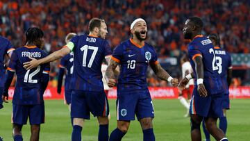 Soccer Football - International Friendly - Netherlands v Canada - Feyenoord Stadium, Rotterdam, Netherlands - June 6, 2024 Netherlands' Memphis Depay celebrates scoring their first goal REUTERS/Piroschka Van De Wouw