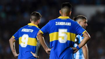 AVELLANEDA, ARGENTINA - AUGUST 14: Carlos Zambrano of Boca Juniors looks on during a Liga Profesional 2022 match between Racing Club and Boca Juniors at Presidente Peron Stadium on August 14, 2022 in Avellaneda, Argentina. (Photo by Marcelo Endelli/Getty Images)