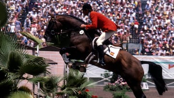 Arcadia, CA - 1984: Luis Astolfi, Equestrian team jumping competition, Santa Anita Park, at the 1984 Summer Olympics, August 7, 1984. (Photo by Steve Fenn /Disney General Entertainment Content via Getty Images)