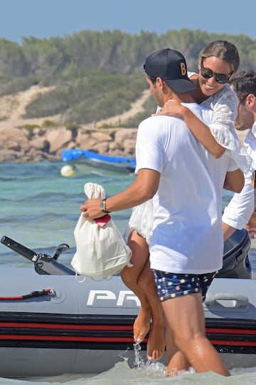 Real Madrid's Álvaro Morata, who is closing in on a move to United, has been enjoying a holiday on the Balearic Islands with wife Alice Campello.