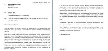 Deportistas piden audiencia a Bachelet por promesas incumplidas