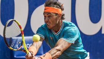 24/04/2019 24 April 2019, Spain, Barcelona: Spanish tennis player Rafael Nadal in action against Argentina&#039;s Leonardo Mayer during their men&#039;s singles round of 32 match on the third day of the Barcelona Open tennis tournament at the Pista Rafa Nadal. Photo: Matthias Oesterle/Zuma Wire/dpa
 DEPORTES
 Matthias Oesterle/Zuma Wire/dpa