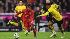 Soccer Football - Bundesliga - Bayern Munich v Borussia Dortmund - Allianz Arena, Munich, Germany - November 9, 2019  Bayern Munich&#039;s Kingsley Coman in action with Borussia Dortmund&#039;s Manuel Akanji   REUTERS/Andreas Gebert  DFL regulations prohi