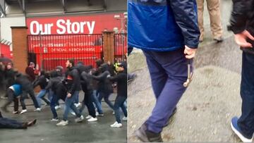 Aficionados del Roma y Liverpool se enfrentan a las afueras de Anfield antes del partido