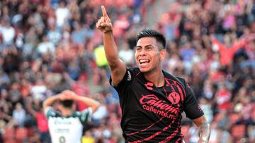 Tijuana's midfielder Efrain Alvarez celebrates after scoring during the Liga MX Apertura tournament football match between Tijuana and Santos at the Caliente Stadium in Tijuana, Baja California State, Mexico, on August 18, 2024. (Photo by Guillermo Arias / AFP)