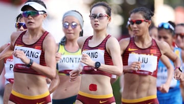 Chinese race walkers in action during the Tokyo Olympics.