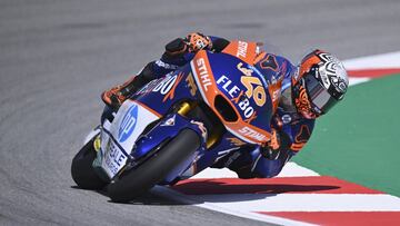 BARCELONA, SPAIN - JUNE 03: Aron Canet of Spain and Flexbox HP40 rounds the bend during the MotoGP of Catalunya - Free Practice at Circuit de Barcelona-Catalunya on June 03, 2022 in Barcelona, Spain. (Photo by Mirco Lazzari gp/Getty Images)