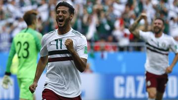 Mexico&#039;s Carlos Vela celebrates after scoring the opening goal during the group F match between Mexico and South Korea at the 2018 soccer World Cup in the Rostov Arena in Rostov-on-Don, Russia, Saturday, June 23, 2018. (AP Photo/Eduardo Verdugo)