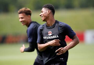 Marcus Rashford during training with the England squad today.