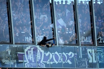 Sector del Reale Arena donde se encontraban los aficionados del Anderlecht.