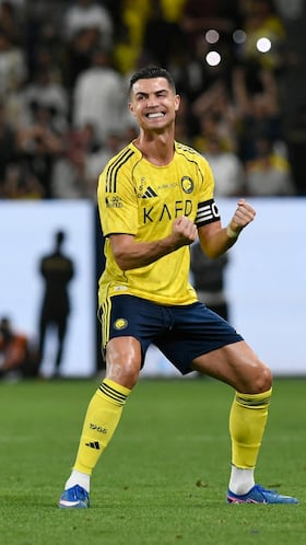 Soccer Football - Saudi Pro League - Al Nassr v Al Najmah - Al Awwal Park, Riyadh, Saudi Arabia - April 3, 2026 Al Nassr's Cristiano Ronaldo celebrates scoring their fourth goal REUTERS/Stringer