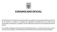 Adrianzén es detenido y Alianza "rechaza su comportamiento"