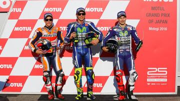 Márquez, Rossi y Lorenzo.