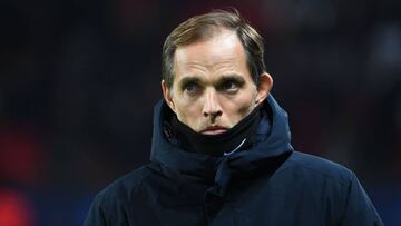 Paris Saint-Germain's German head coach Thomas Tuchel looks on during the French Cup round of 32 football match between Paris Saint-Germain (PSG) and Strasbourg (RCS) at the Parc des Princes stadium in Paris on January 23, 2019. (Photo by FRANCK FIFE