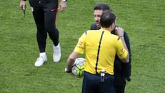 Simeone sent off after ball is thrown onto pitch during play