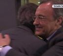Florentino recibió al bus del Madrid y se abrazó con Mou
