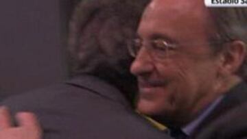 Florentino recibió al bus del Madrid y se abrazó con Mou