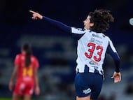 Carol Cazares celebrates her goal 5-0 of Monterrey during the 2nd round match between Monterrey and Necaxa as part of the Liga BBVA MX Femenil, Torneo Clausura 2026 at BBVA Bancomer Stadium, on January 11, 2026 in Monterrey, Nuevo Leon, Mexico.