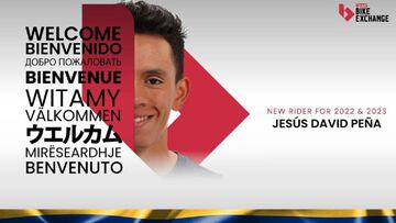 Jesús David Peña llega al BikeExchange para 2022. El doble campeón de la Vuelta a la Juventud estará en el WorldTour, el colombiano se mostró feliz