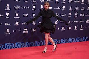 La actriz Laia Manzanares posa en la alfombra roja de los Premios Feroz 2026, en el Pazo da Cultura, en Pontevedra, Galicia. 