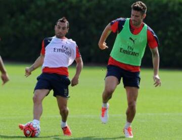 Alexis Sánchez y su alegría en la última sesión de entrenamientos del Arsenal.