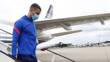 Mario Hermoso, del Atlético de Madrid, a su llegada a Alemania