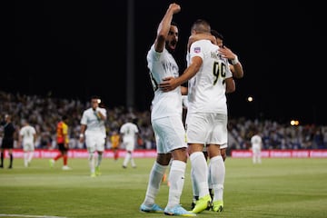 Celebración del gol del empate del Al Ittihad en el minuto 35. El autor del tanto es Abderrazak Hamdallah, el cual interceptó un centro-disparo de Karim Benzema. Es la primera asistencia del francés con su nuevo equipo.